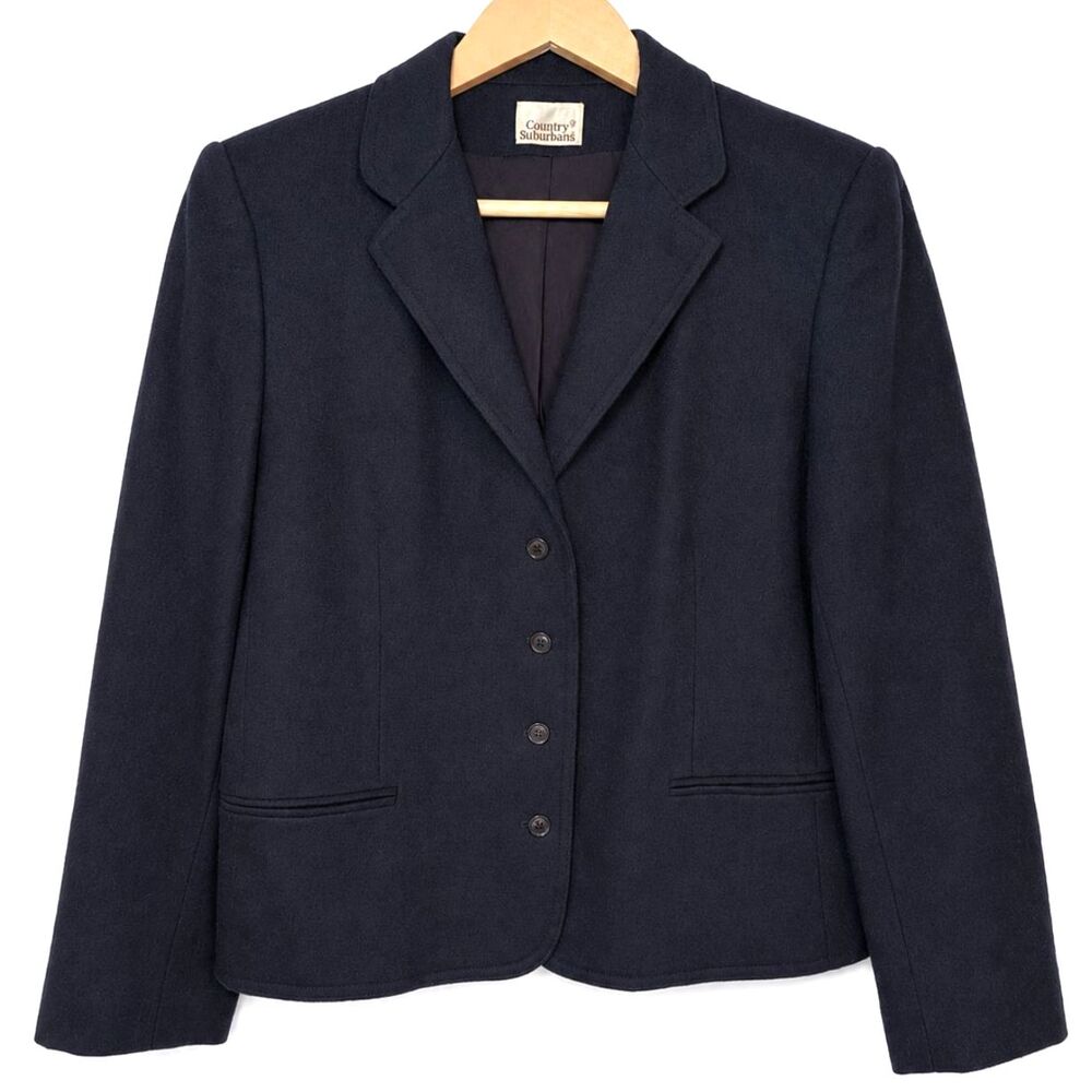 VTG Country Suburbans Navy Wool Blend Blazer Jacket Women 12 USA Classic Career